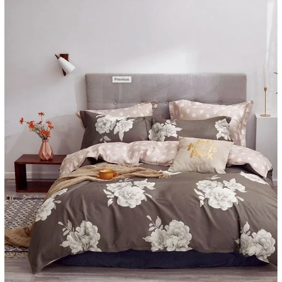 Marrisa Brown Floral 100% Cotton‎ Comforter Set Queen Reversible Quiet Luxury