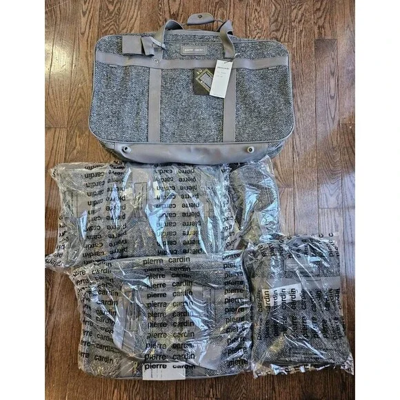 Pierre Cardin Vintage 5 Piece Grey Tweed Luggage Suitcase Set Brand New W/ Tags
