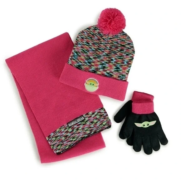 Star‎ Wars Set New Girls The Mandalorian Grogu Baby Yoda Hat Scarf Mittens Pink