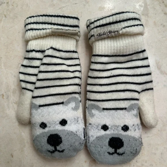 Field & Stream Striped Bear Mittens - Black and Gray