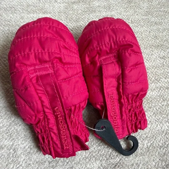 Patagonia Baby Puff Mittens Pink 3-6M Quilted Winter Snow Gloves