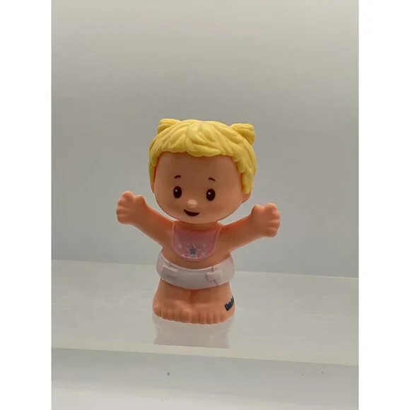 Fisher-Price Little People Baby Girl figure blonde pigtails pink bib with a star