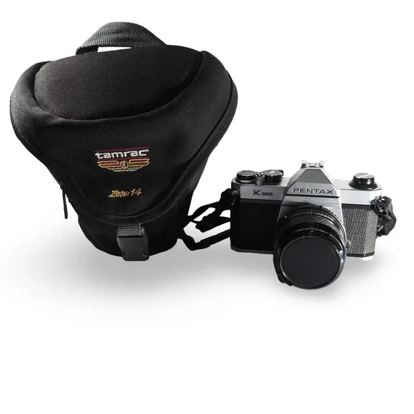Pentax‎ K1000 35mm SLR Camera Silver Sigma 24mm f2.8 Lens Tamrac Case Bundle