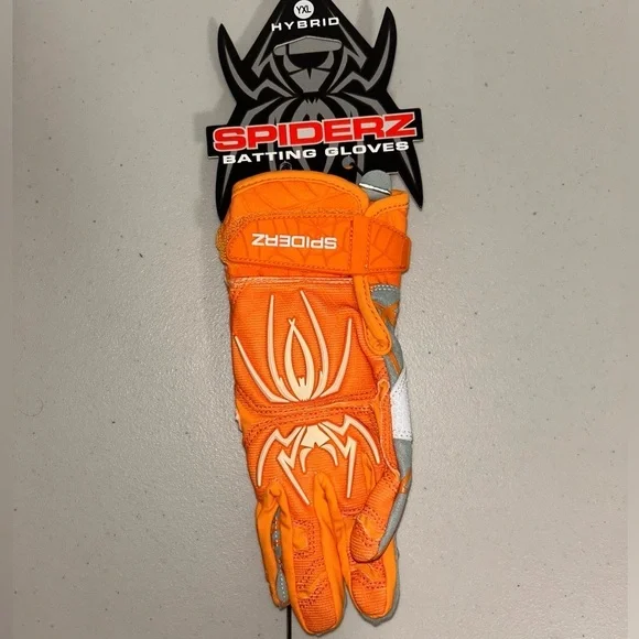 Spiderz Hybrid Batting Gloves Youth YXL Orange White Grey Baseball Softball
