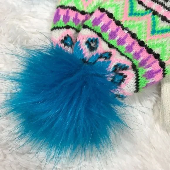 Sequin Sparkle Fair Aisle Pom Pom Scarf & Convertible Mitten to Fingerless Set