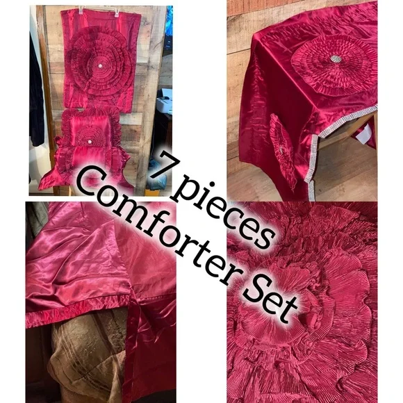 Satin flower & Rhinestones Comforter Set