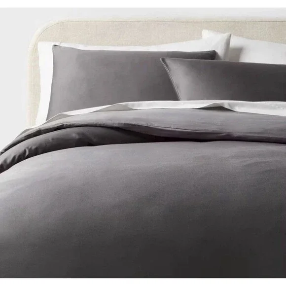 Threshold Full/Queen Performance Sateen Duvet Cover Sham Set Dark Gray NEW