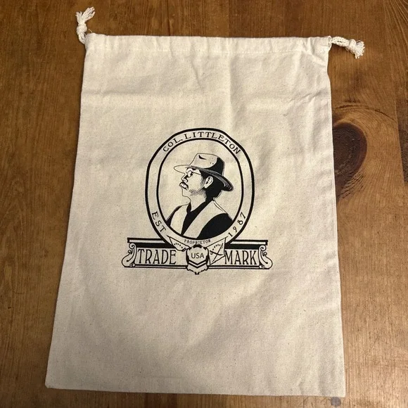 Col. Littleton Canvas Drawstring Dust Bag Made in USA Storage Pouch Logo‎ Beige