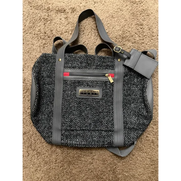 Men’s Oscar de la Renta Gray Black Tweed small duffle Bag One Size