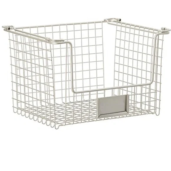 Silver STACKABLE WIRE BASKET WITH HANDLES 12x10x7 3/4 (1 basket)