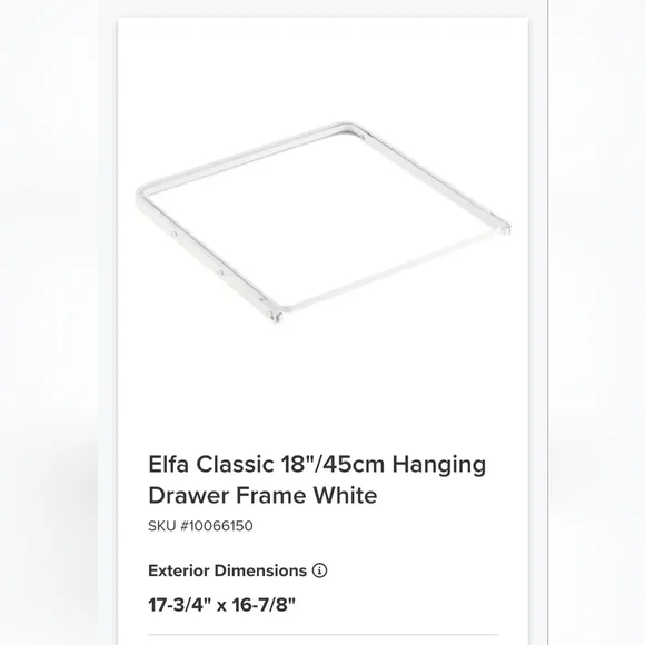 Elfa Classic Hanging Drawer Frame White, 18
