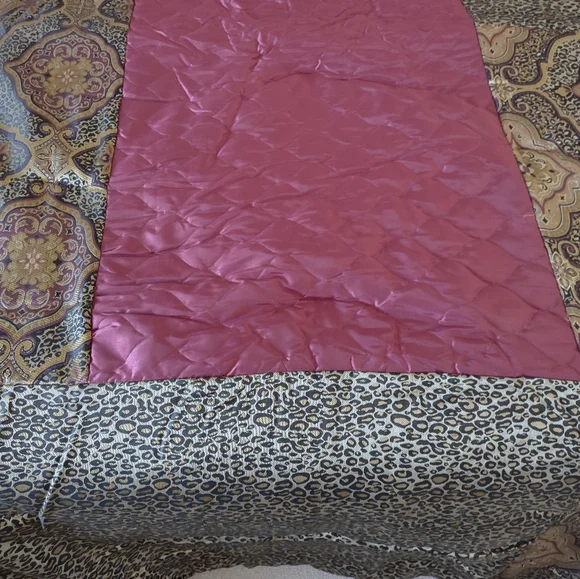 4 items Set embroidery leopard burgundy comforter bedskirt 2 pillow covers