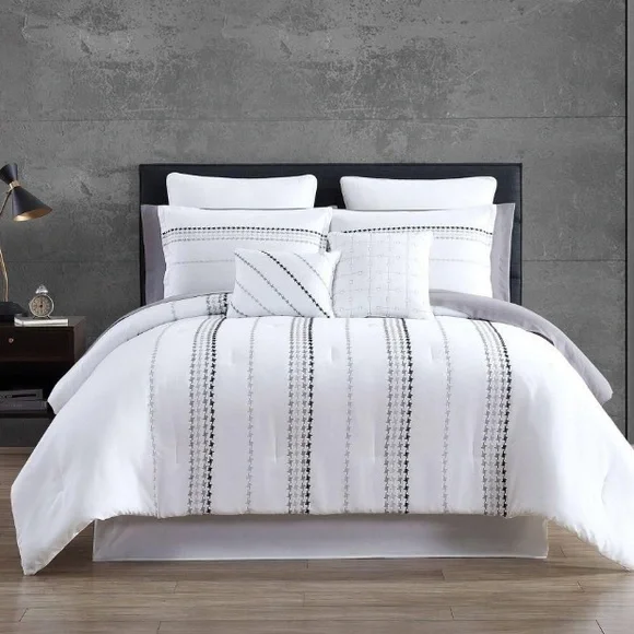 NWT Hallmart Elegant White and gray. 12 pc Bedding Set