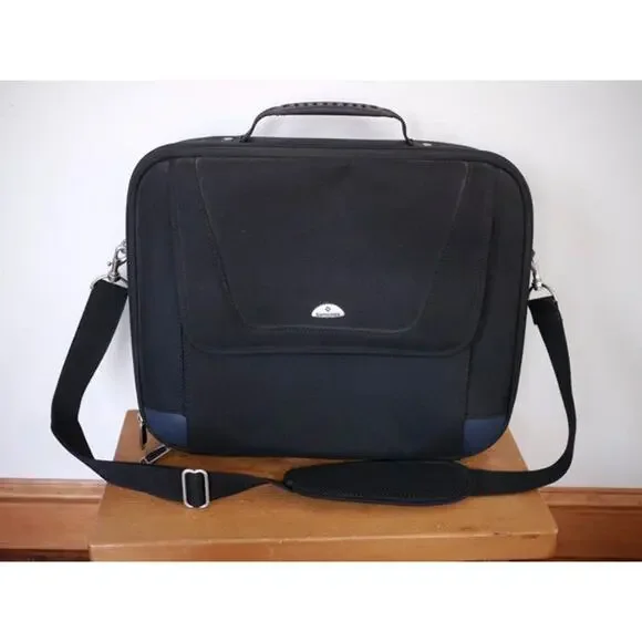 Samsonite Black Nylon Multi-Pocket Adjustable Laptop Soft Briefcase Carry On Bag