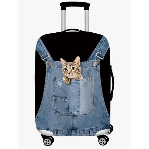 NWT Gorgeous Cat in Denim Overall Sz S 19”-21”Suitcase Luggage Elastic Cover