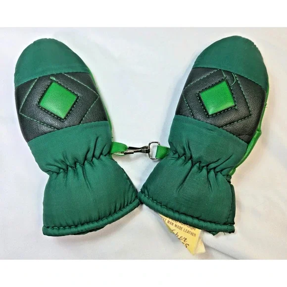 Becker Gloves Toddler Mittens Real Leather Green Diamond Vintage Kabralon Thermo