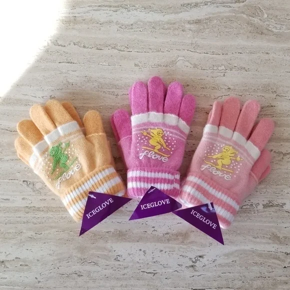 Set of 3 NEW Multicolor Double Layered 2 in 1 Wool Blend Cozy Warm Gloves