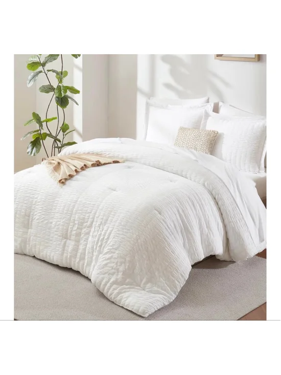 NEW Full Size Comforter Set Sheets Sham Pillowcases 7 Pcs White Seersucker