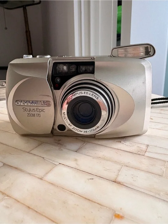 Olympus Silver Compact Point-and-Shoot Film Camera FOR PARTS/as is
