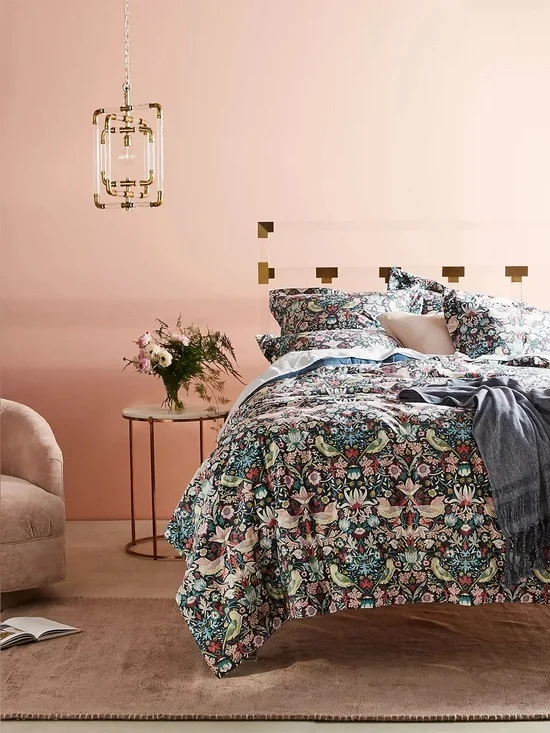 Anthropologie Strawberry Thief William Morris King Comforter & Pillow Case Set