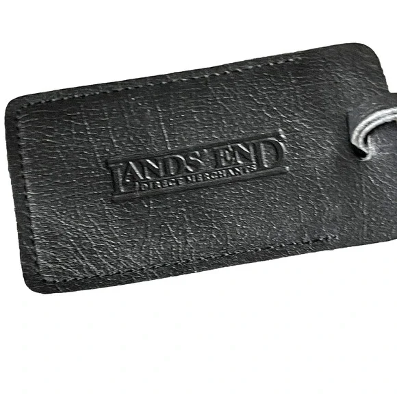 Lands' End Black Leather Luggage Tag W/ ID Window & Unused ID Card
