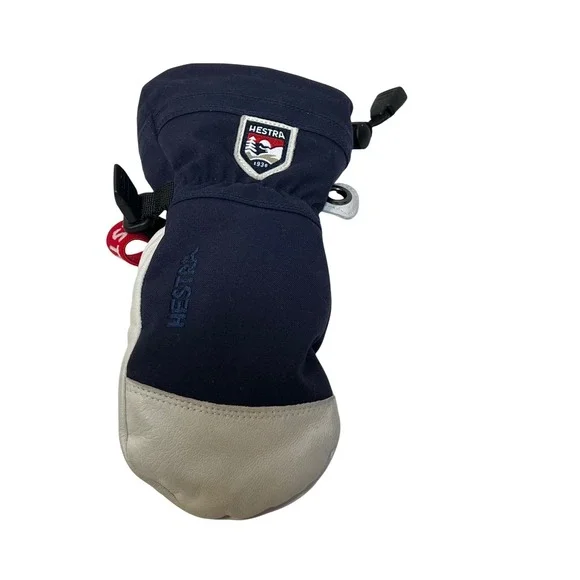Hestra Size 4 Navy Blue Leather Palm GLoft Insulated Ski Singel Mittens ONLY ONE