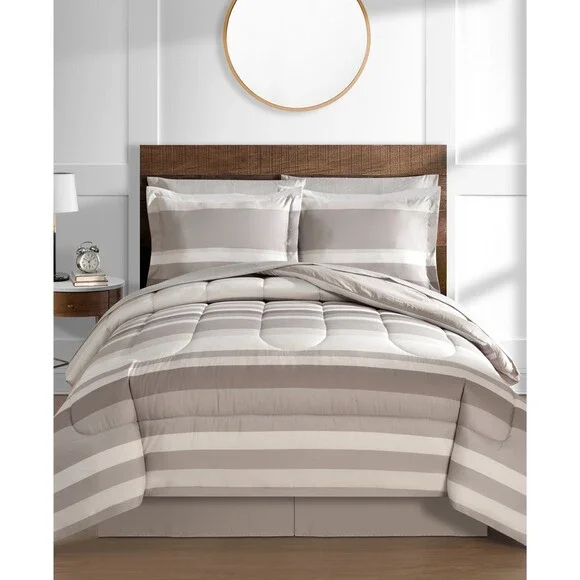 Fairfield Square Collection Austin Comforter Set King Taupe Striped 8-Pc BED46