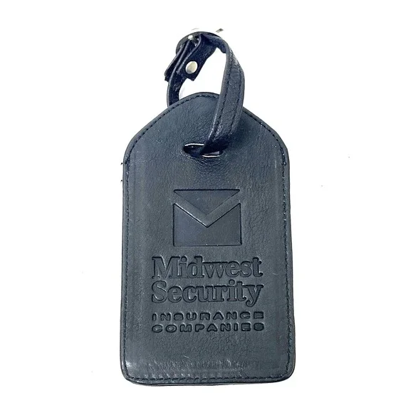 Black Leather Luggage Tag Insurance Company Name & Logo