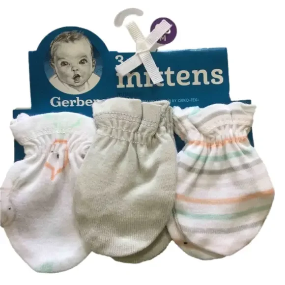 Gerber Baby 3pk Vegetables Mittens - White/Light Purple 0-3M New