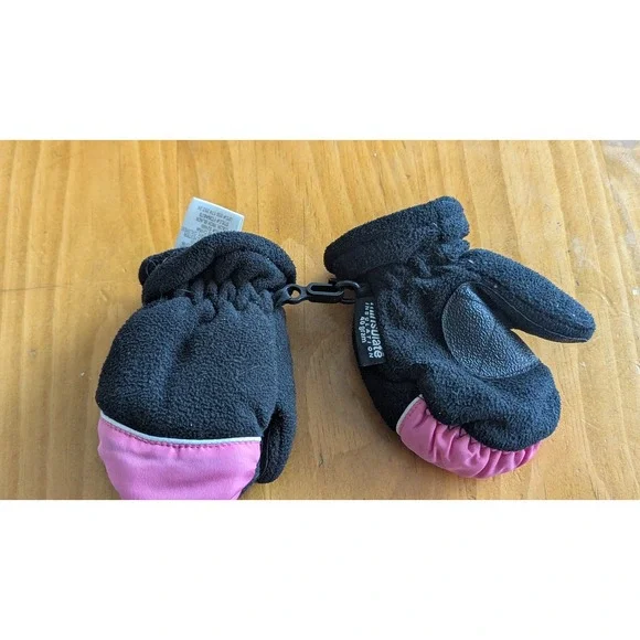 Thinsulate Kids Fleece Mittens Black Pink 40g Insulation FT39A679 One Size