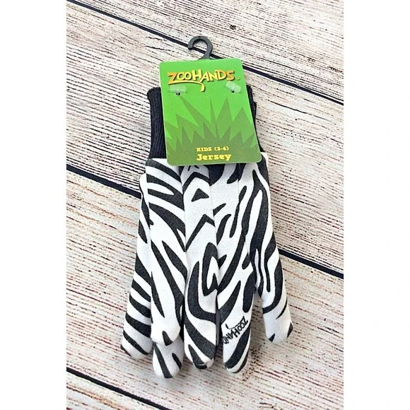 NWT Zoohands Gardening Gloves Youth 3-6 Jersey Knit Zebra Print Costume Kid's
