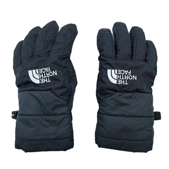 North Face Boys Small Black Insulated Fleece Lined Winter Ski Snow Gloves Black