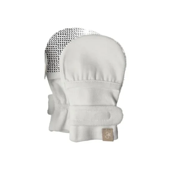 Goumi White Stay-on Mitts Unisex Protective Newborn Gloves Baby Size 0-3M