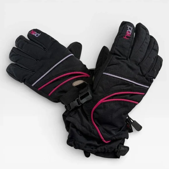 HEAD Girls Gloves Junior Kids Black Pink Pads Ski Snowboard Outdoors Sz L