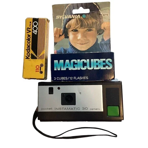 Vintage Kodak Instamatic 30 Camera, 110 Film And Magic cubes Untested As Is