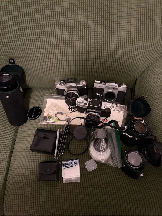 Miranda Auto Sensorex EE Vintage 35mm SLR Film Camera, Silver, with many extras