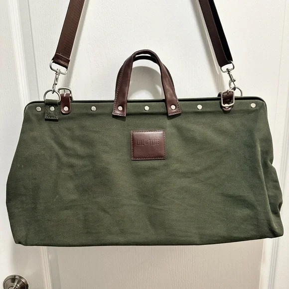 Canvas Weekender Bag LINE OF TRADE Olive Green Canvas Leather Trim - NWOT