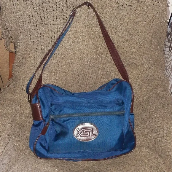 Vintage YVES SAINT LAURENT Travel Bag/Organizer-Men-Blue/Brown-Excellent