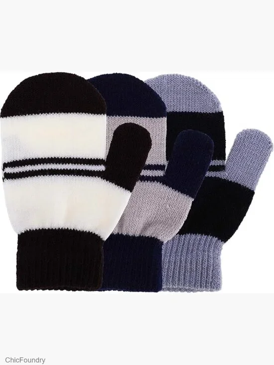 3 Pairs Toddler Magic Stretch Mittens Winter Knitted Gloves 1-4 Years