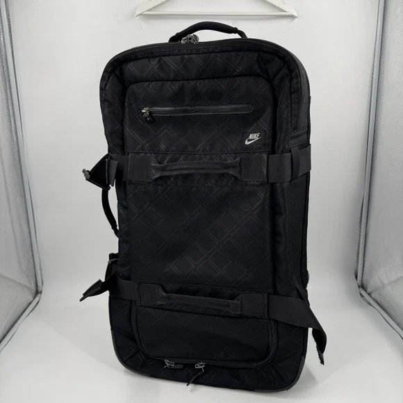 Nike Rolling Suitcase Luggage Large Black Red Geometric Diamond Pattern
