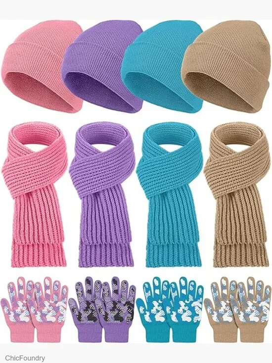 Winter Beanie Scarf Gloves Set for Kids, Knitted Accessories Set, 12 Pieces