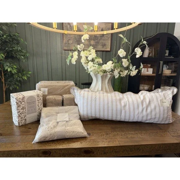 RARE Queen Studio McGee Camel Waffle Quilt Bedding Bundle Floral Sheets NEW