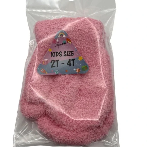 Kids Size 2T-4T‎ Pink Fuzzy Mittens Warm Winter Gloves