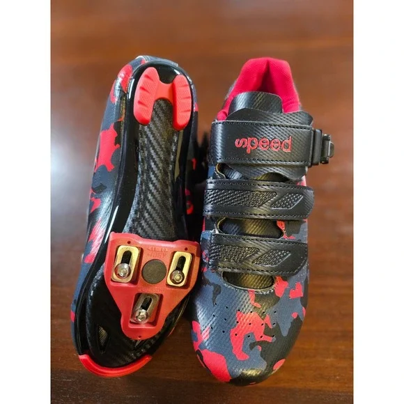 Speed Road Cycling Shoes Red/Black Camouflage Cleats Bike Men's Big kids 6