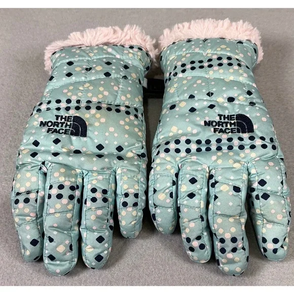 The North Face Kids Gloves Winter Insulated Blue Polka‎ Dot Faux Fur Cuff