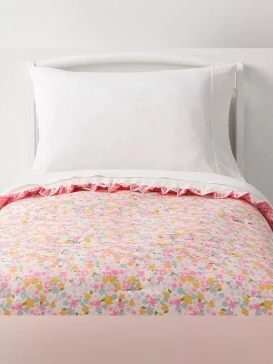New Toddler Crinkle Bow Gingham Floral Kids' Comforter