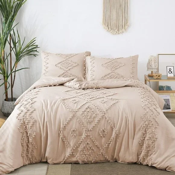 NEW NWT Boho Beige or Pink Tufted Jungalow Bohemian Queen King Bedding SET