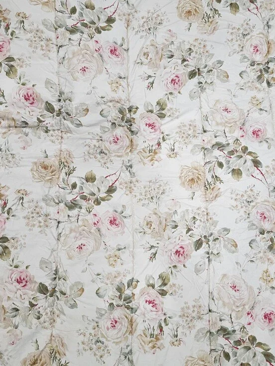 VTG Ralph Lauren Woodstock Garden Roses FULL/QUEEN Comforter Pink Cream Italy