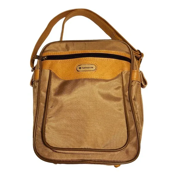 Vintage Samsonite Carry On Bag Adjustable Shoulder Strap Safari Tan 10.5” X 9”