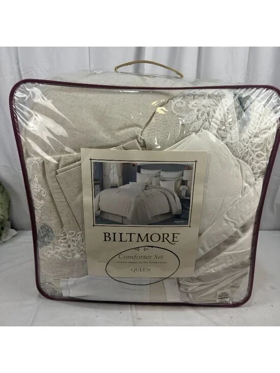 Biltmore Vignette Queen Comforter Set Comforter Bedskirt & 2 Shams Beige